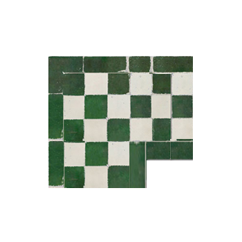 Mosaic House Moroccan tile Dama Corner 10-1 Green White  zellige, mosaic, zellij, border, glaze, simple, squares, classic 